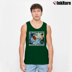 Men’s The Stone Roses Britpop Graphic Tank Top in forest green | Breathable, Active-Friendly Design