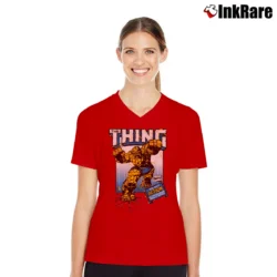 Women’s The Thing Marvel Comics Action Superhero V-Neck Tee in red | Chic Neckline, Soft Texture