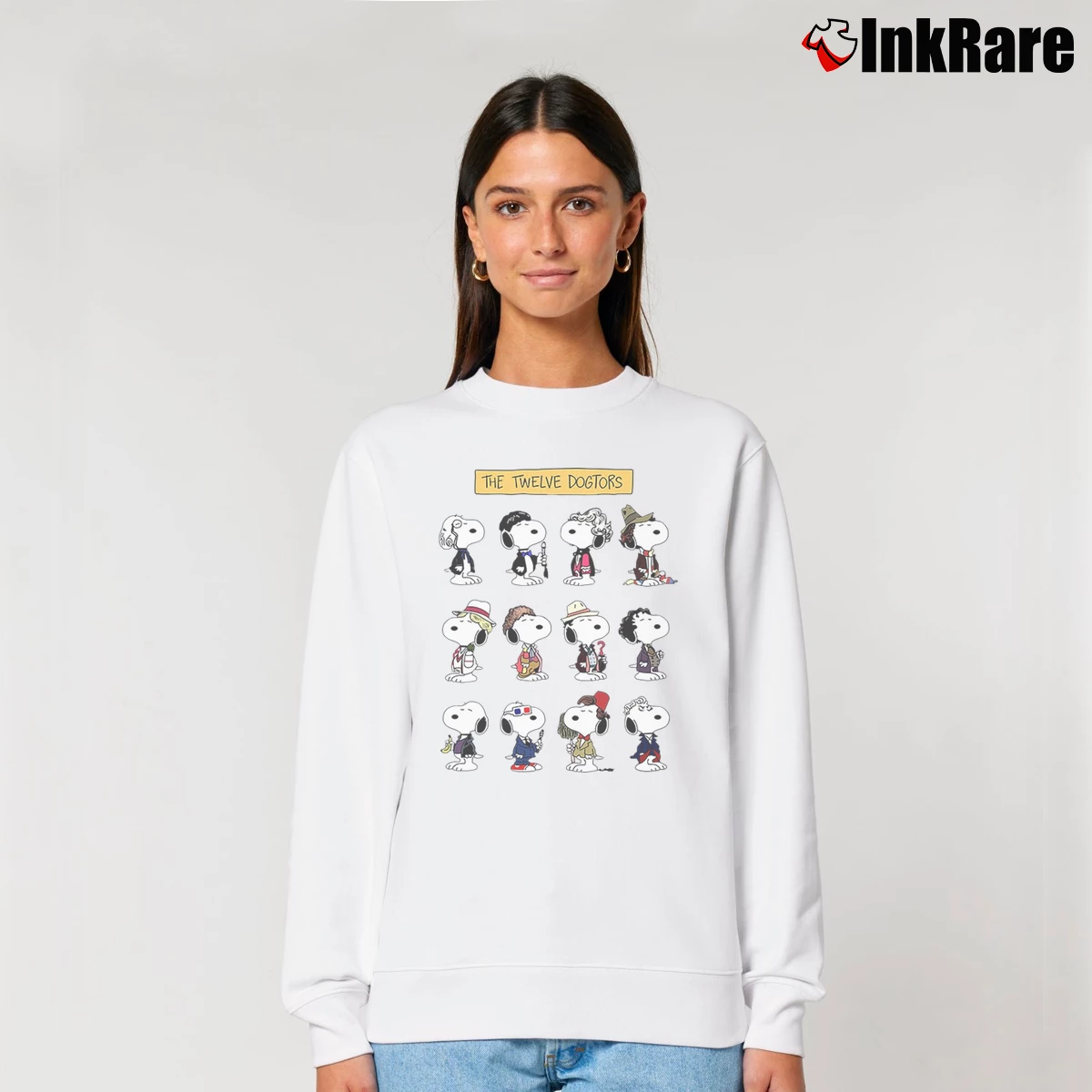 Women’s The Twelve Dogtors Snoopy Doctor Who Relaxed Sweatshirt in white | Soft, Laid-Back Vibe