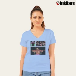 Women’s The Ultimate Warrior for WWE Wrestling Fans V-Neck Tee in light blue | Chic Neckline, Soft Texture