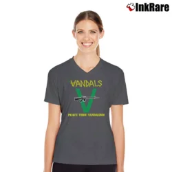 Women’s The Vandals Zeko V-Neck Tee in charcoal | Chic Neckline, Soft Texture