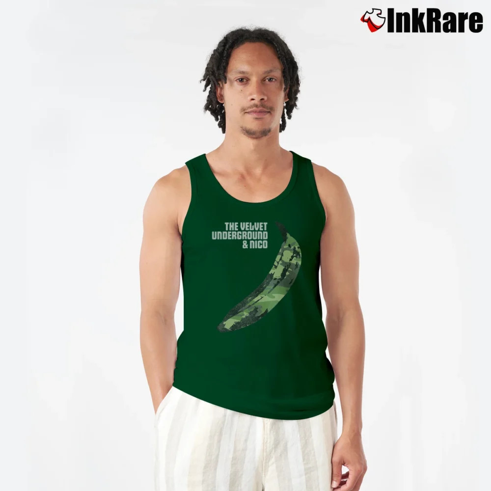 Men’s The Velvet Underground And Nico Banana Camo Tank Top in forest green | Breathable, Active-Friendly Design