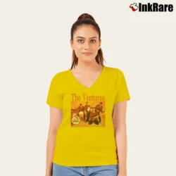 Women’s The Ventures Band Classic Graphic V-Neck Tee in yellow | Chic Neckline, Soft Texture