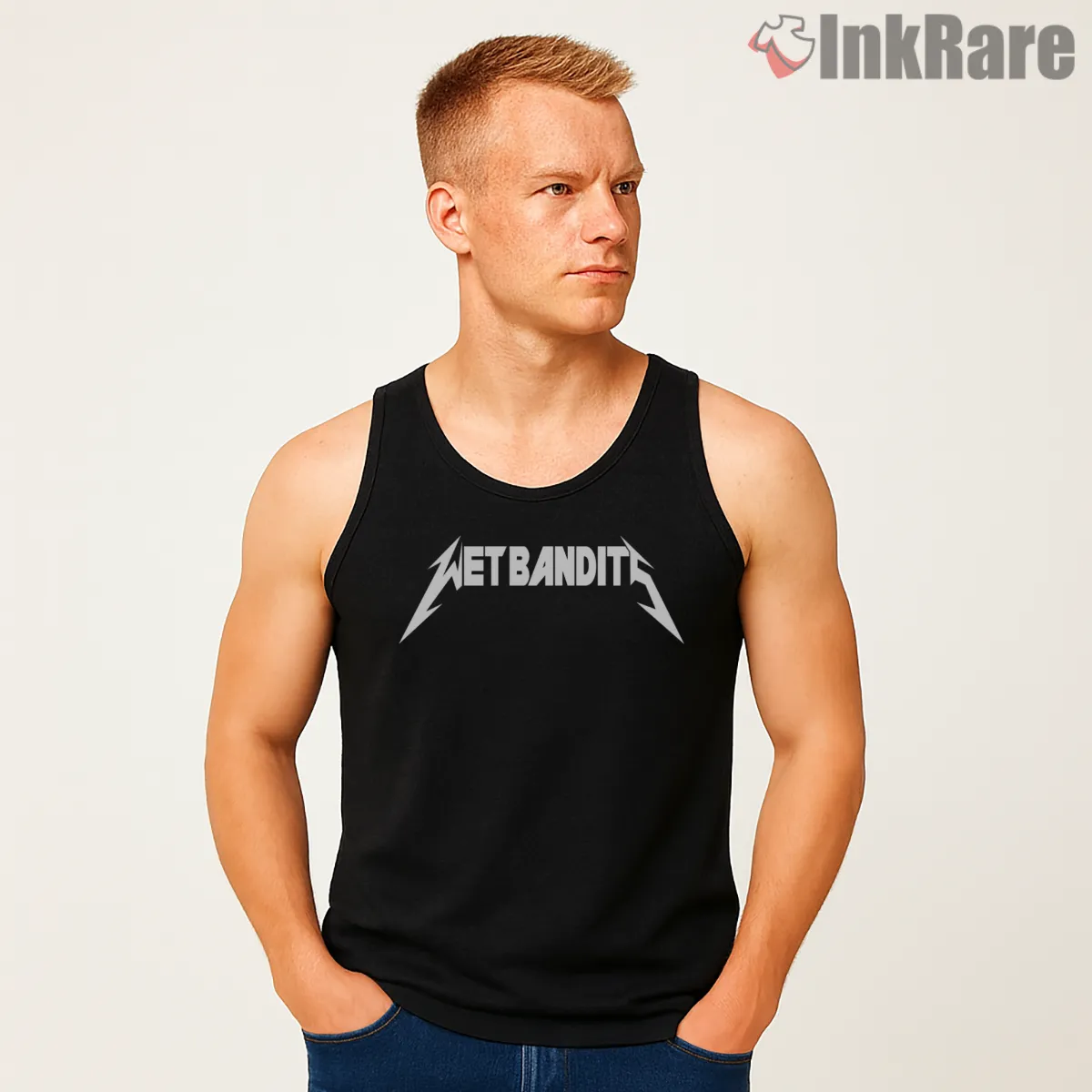 The Wet Bandits Metal Band Logo Tank Top Black The Wet Bandits Metal Band Logo Shirt on black tank top for men graphic tee