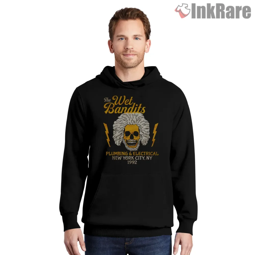 The Wet Bandits Skull Plumbing And Electrical Shirt on black hoodie for men graphic tee