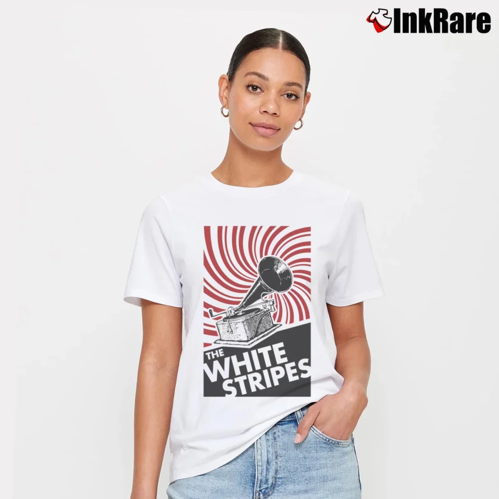 Women’s The White Stripes Band Logo Music Signature T-Shirt in white | Soft, Flattering Fit