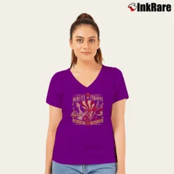 Women’s The White Stripes Rock Band Graphic V-Neck Tee in purple | Chic Neckline, Soft Texture
