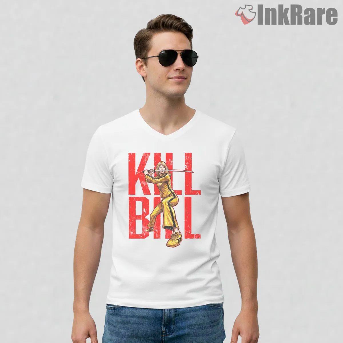 The Whole Bloody Affair Beatrix Kiddo Fan Art V Neck White The Whole Bloody Affair Beatrix Kiddo Fan Art Shirt on white v-neck shirt for men graphic tee