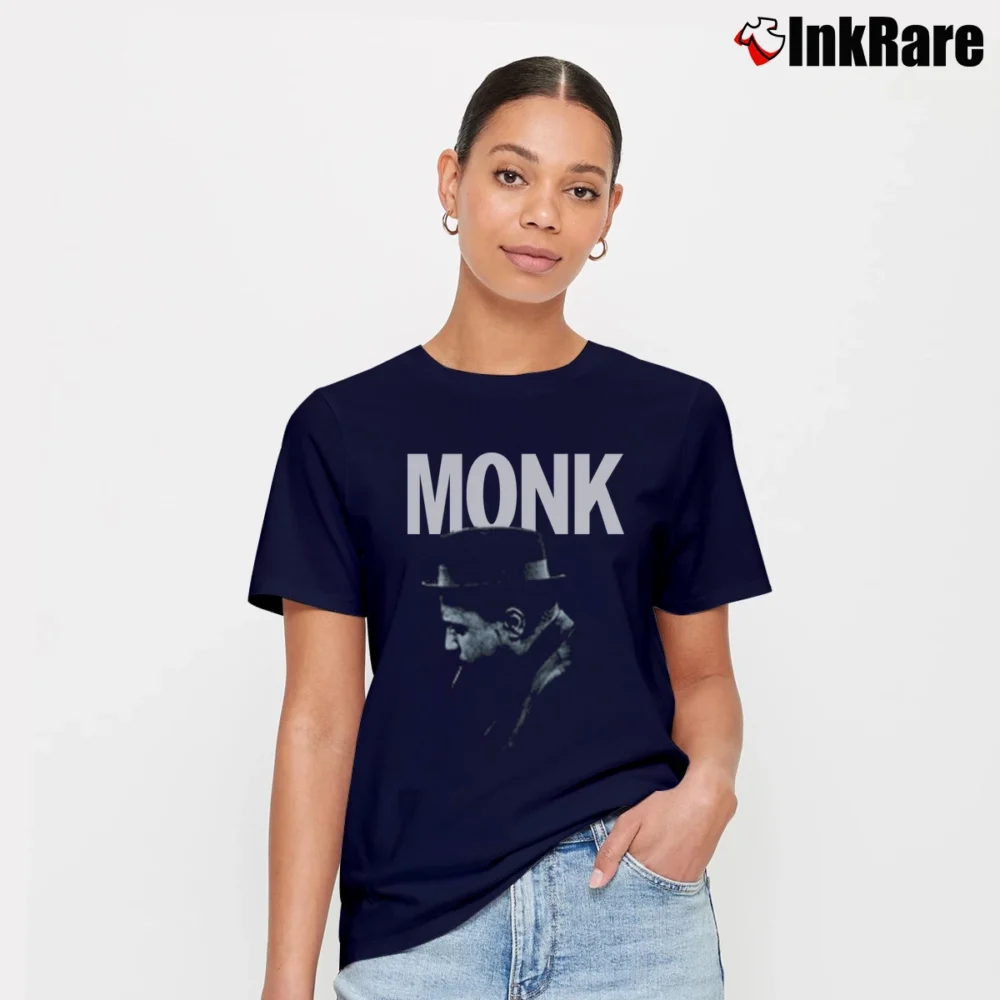 Women’s Thelonious Monk Jazz Music Cigarette Graphic Signature T-Shirt in navy | Soft, Flattering Fit