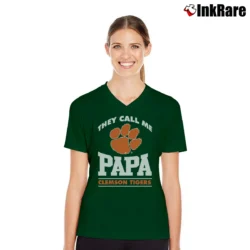 Women’s They Call Me Papa Clemson Tigers V-Neck Tee in forest green | Chic Neckline, Soft Texture