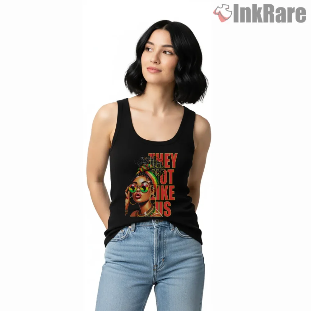They Not Like Us Neon Portrait Shirt on black tank top for women graphic tee