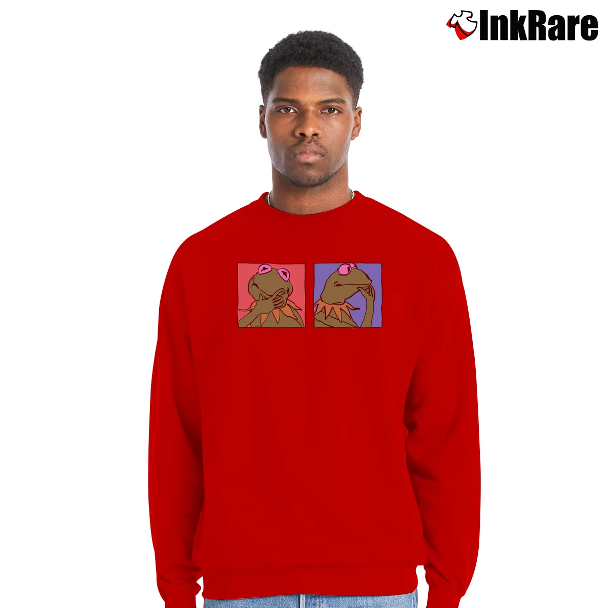 Thinking Kermit The Frog Men’s Crewneck Sweatshirt in red – Soft & Durable Men’s Thinking Kermit The Frog Crewneck Sweatshirt in red | Cozy Fabric, Clean Style