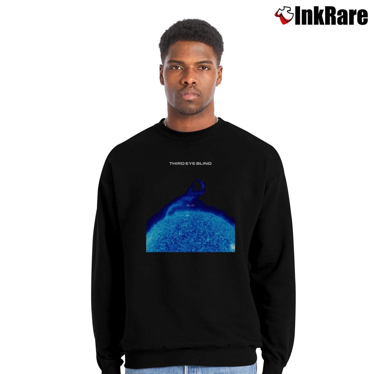 Men’s Third Eye Blind Blue Crewneck Sweatshirt in black | Cozy Fabric, Clean Style