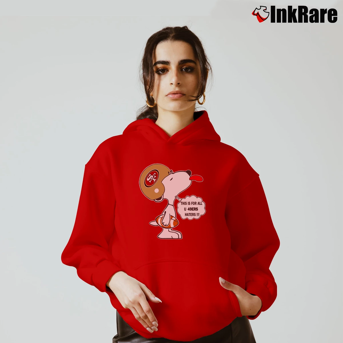 This Is For All U 49ers Haters Snoopy Women’s Cozy Hoodie in red – Urban Chic Women’s This Is For All U 49ers Haters Snoopy Cozy Hoodie in red | Warm, Structured, Stylish