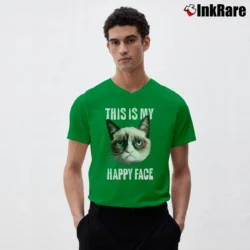 Men’s This Is My Happy Face V-Neck Tee in irish green | Sharp, Breathable, Everyday Staple