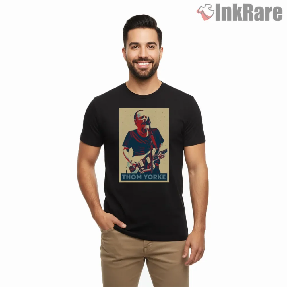 Thom Yorke Indie Protest Poster Shirt on black short sleeve shirt for men graphic tee