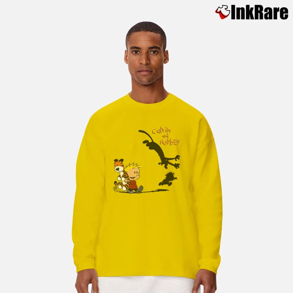 Men’s Thomas Hobbes Tiger Calvin And Hobbes Long-Sleeve Shirt in yellow | Sleek, Lightweight, Year-Round Wear
