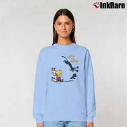 Women’s Thomas Hobbes Tiger Calvin And Hobbes Relaxed Sweatshirt in light blue | Soft, Laid-Back Vibe