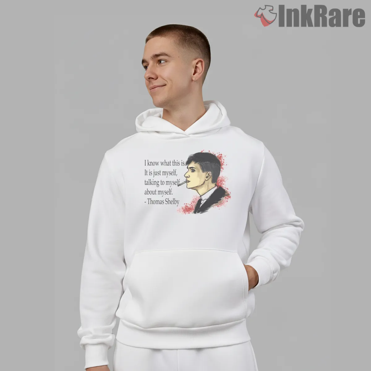 Thomas Shelby Artistic Portrait Quote Composition Shirt on white hoodie for men graphic tee