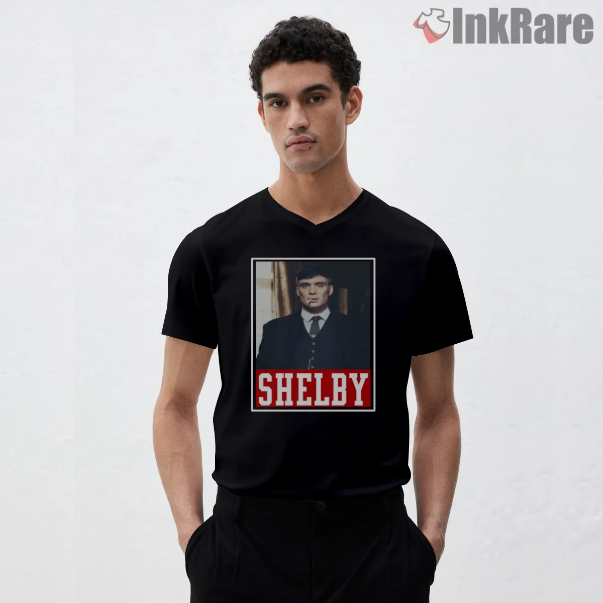 Thomas Shelby Classic Portrait With Bold Name V Neck Black Thomas Shelby Classic Portrait With Bold Name Shirt on black v-neck shirt for men graphic tee