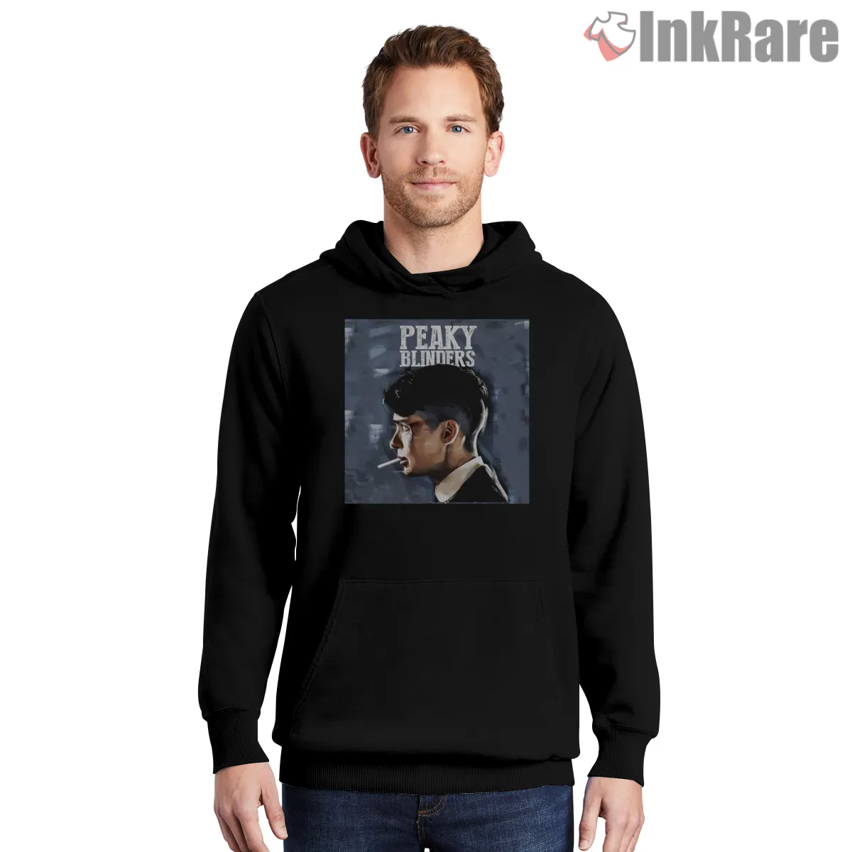 Thomas Shelby Side Profile Smoking Portrait Shirt on black hoodie for men graphic tee