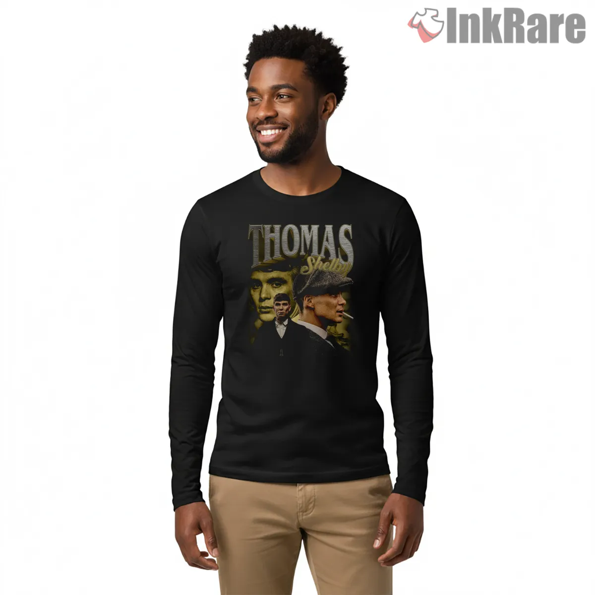 Thomas Shelby Vintage 90s Bootleg Collage Graphic Long Sleeve Black Thomas Shelby Vintage 90s Bootleg Collage Graphic Shirt on black long sleeve shirt for men graphic tee