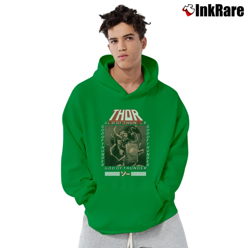 Men’s Thor God Of Thunder Marvel Mythology Pullover Hoodie in irish green | Cozy, Durable, Modern Fit