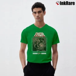 Men’s Thor God Of Thunder Marvel Mythology V-Neck Tee in irish green | Sharp, Breathable, Everyday Staple