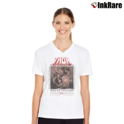 Women’s Thor God Of Thunder Marvel Mythology V-Neck Tee in white | Chic Neckline, Soft Texture