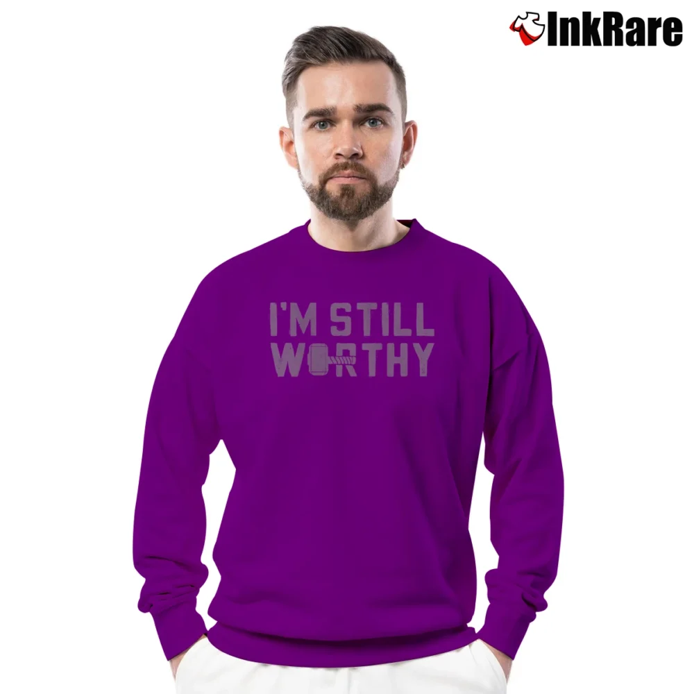Men’s Thor I'm Still Worthy Avengers Endgame Marvel Crewneck Sweatshirt in purple | Cozy Fabric, Clean Style