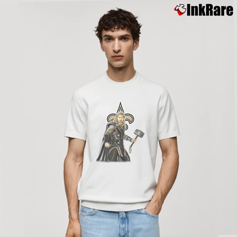 Men’s Thor Marvel Avengers New Orleans Saints Crossover Classic T-Shirt in white | Soft, Breathable Everyday Wear