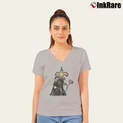 Women’s Thor Marvel Avengers New Orleans Saints Crossover V-Neck Tee in sport grey | Chic Neckline, Soft Texture