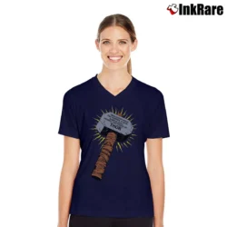 Women’s Thor Whosoever Holds This Hammer Marvel Comic V-Neck Tee in navy | Chic Neckline, Soft Texture
