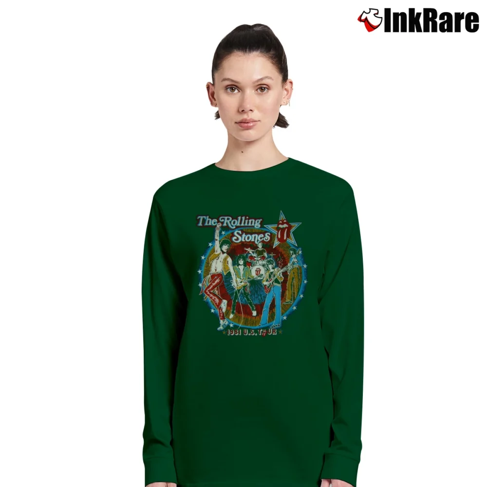 Women’s Thrashed Original 1981 The Rolling Stones Tatoo You Tour Long-Sleeve Top in forest green | Sleek, Versatile, All-Season