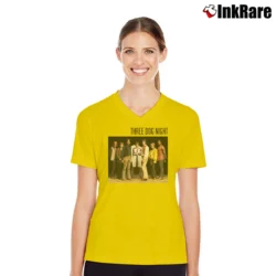 Women’s Three Dog Night Band Members V-Neck Tee in yellow | Chic Neckline, Soft Texture