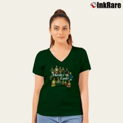 Women’s Thrifty Lady Vintage Style Graphic V-Neck Tee in forest green | Chic Neckline, Soft Texture