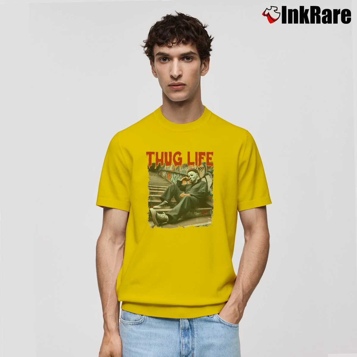 Men’s Thug Life Michael Myers Horror Classic T-Shirt in yellow | Soft, Breathable Everyday Wear