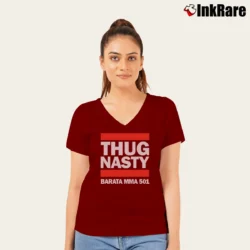 Women’s Thug Nasty Barata Mma 501 V-Neck Tee in maroon | Chic Neckline, Soft Texture