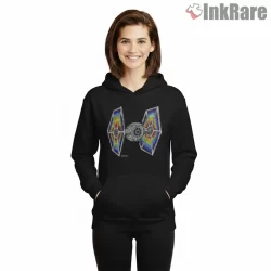 Tie Fighter Psychedelic Tie Dye Art Shirt on black hoodie for women graphic tee