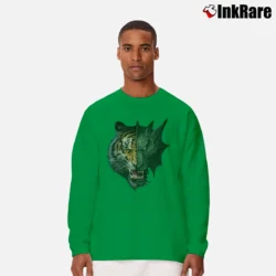 Men’s Tiger And Dragon Face Fantasy Long-Sleeve Shirt in irish green | Sleek, Lightweight, Year-Round Wear