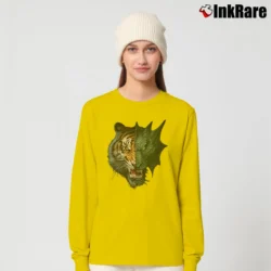 Women’s Tiger And Dragon Face Fantasy Long-Sleeve Top in yellow | Sleek, Versatile, All-Season