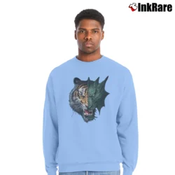 Men’s Tiger And Dragon Face Fantasy Crewneck Sweatshirt in light blue | Cozy Fabric, Clean Style