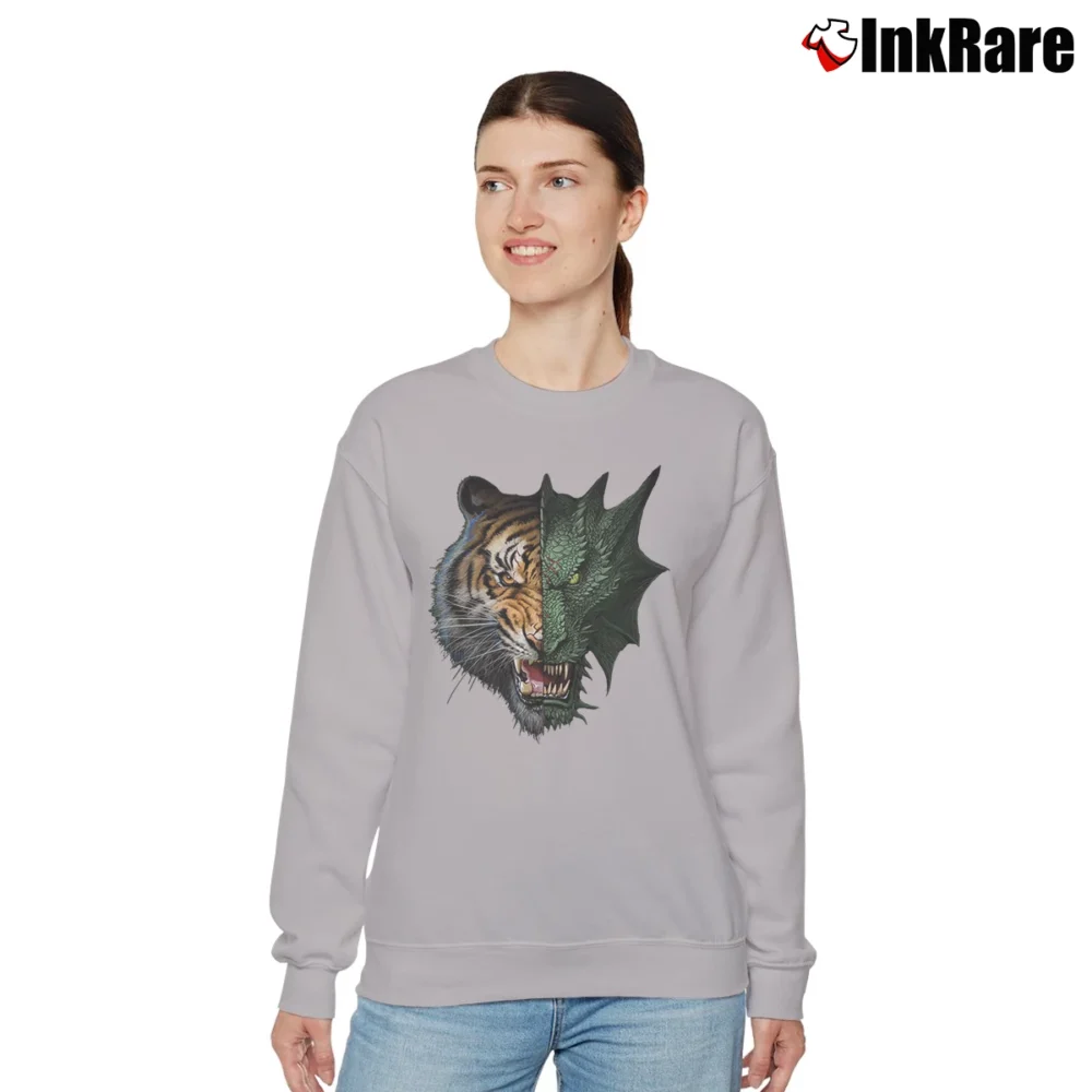 Women’s Tiger And Dragon Face Fantasy Relaxed Sweatshirt in sport grey | Soft, Laid-Back Vibe