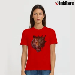 Women’s Tiger And Dragon Face Fantasy Signature T-Shirt in red | Soft, Flattering Fit