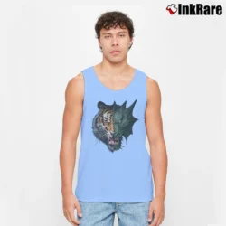 Men’s Tiger And Dragon Face Fantasy Tank Top in light blue | Breathable, Active-Friendly Design