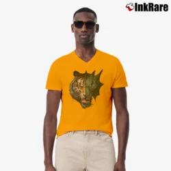 Men’s Tiger And Dragon Face Fantasy V-Neck Tee in orange | Sharp, Breathable, Everyday Staple