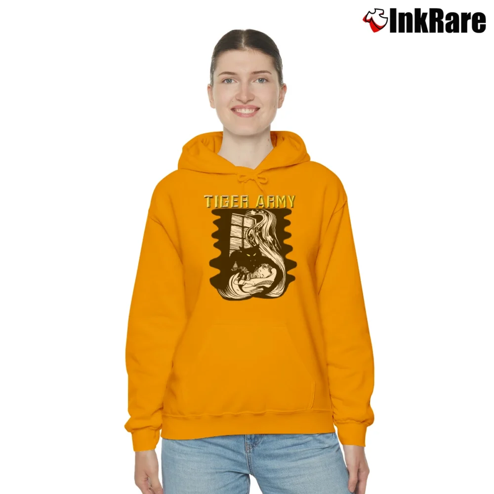 Women’s Tiger Army Band Were Cat Punk Rock Cozy Hoodie in orange | Warm, Structured, Stylish