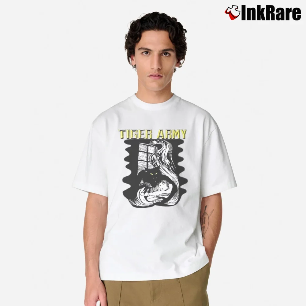 Men’s Tiger Army Band Were Cat Punk Rock Classic T-Shirt in white | Soft, Breathable Everyday Wear