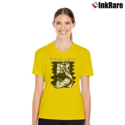 Women’s Tiger Army Band Were Cat Punk Rock V-Neck Tee in yellow | Chic Neckline, Soft Texture