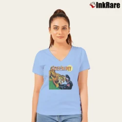 Women’s Tiger Army Graphic V-Neck Tee in light blue | Chic Neckline, Soft Texture